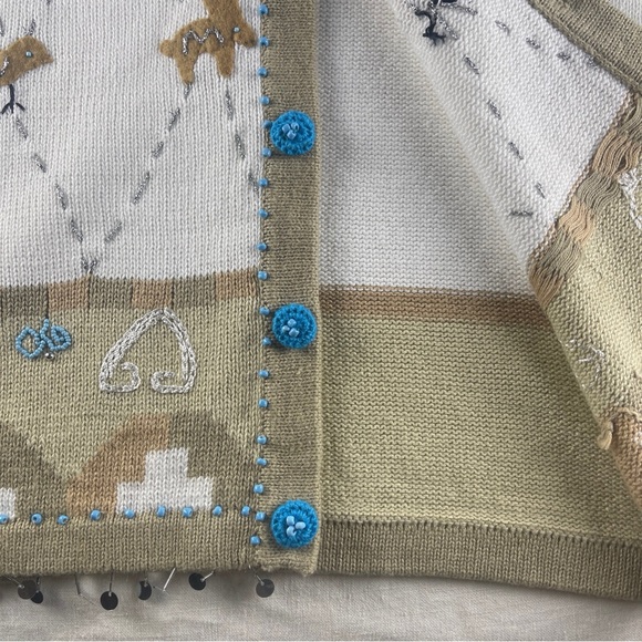 Storybook Knits Cream Cardigan with Blue Accents - Picture 6 of 13